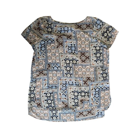 J. Jill XS Womens Patchwork Print Short Sleeve Blouse Casual Lightweight Top Mul - Picture 1 of 5
